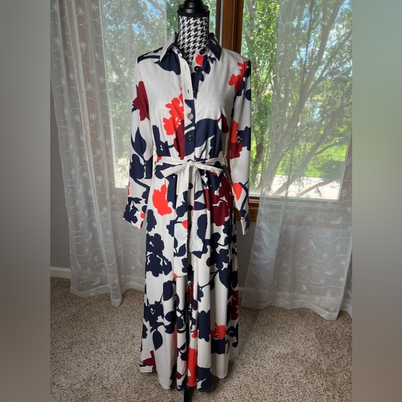 Eshakti Floral print tie crepe shirtdress 🤍 - Picture 4 of 8